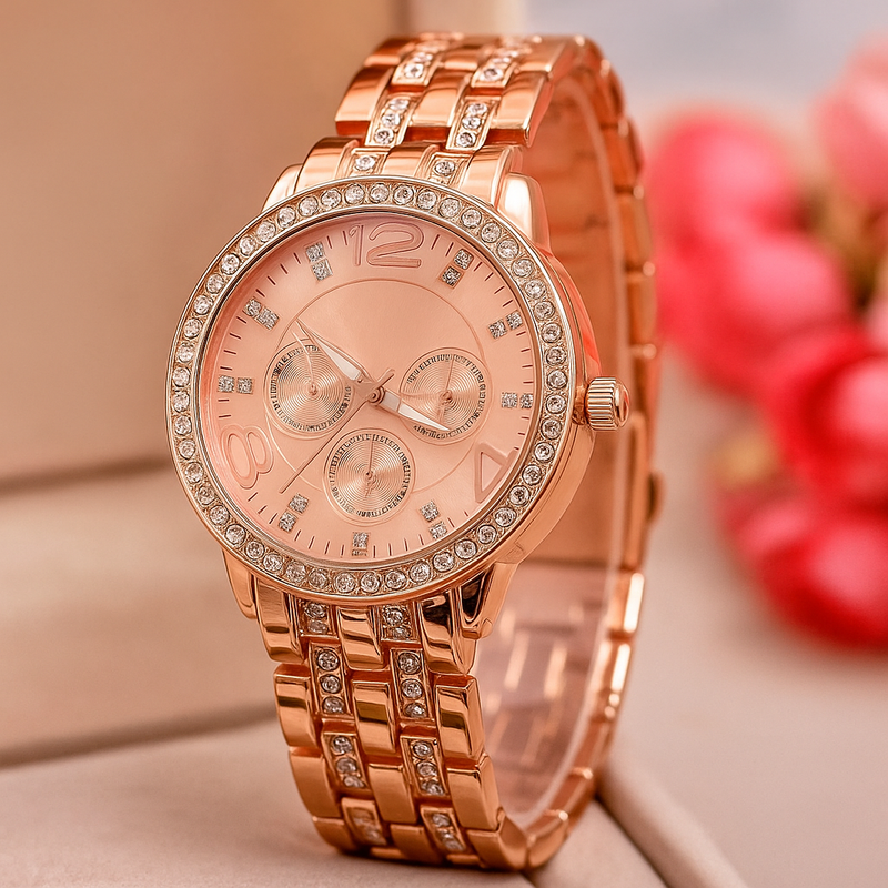 GENEVA PLATINUM ANALOG ROSE GOLD DIAL WATCH